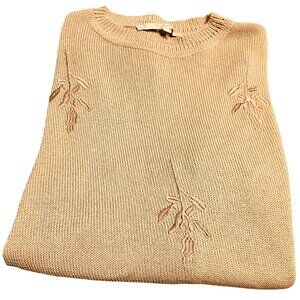 Carlucci Tan Beige Embroidered Knit Sweater Medium